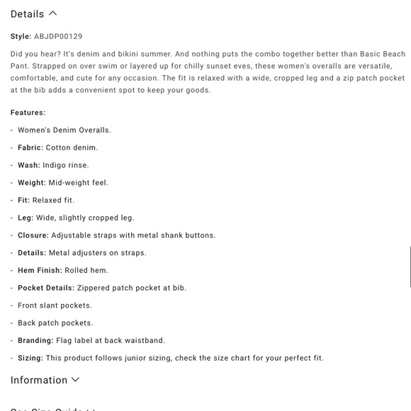 NWT Billabong Basic Beach Relaxed Overalls - Picture 7 of 8